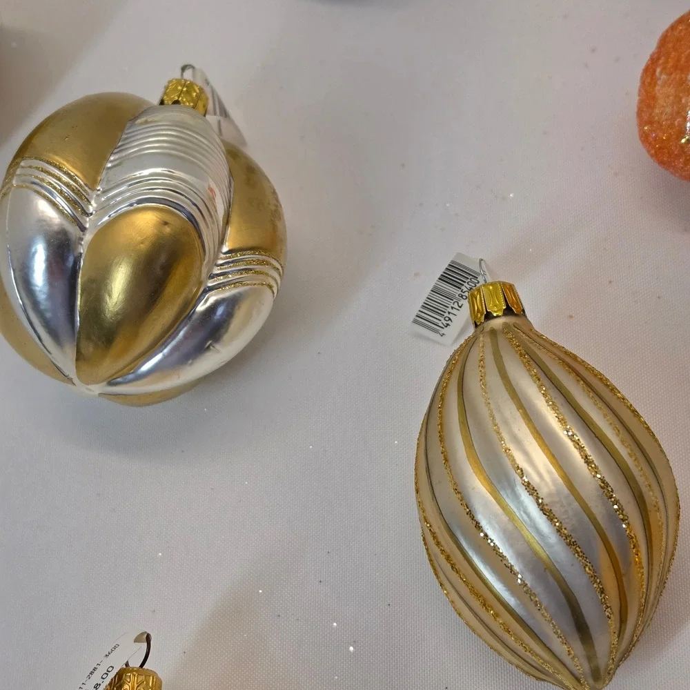 HM Christmas Ornaments Unisex OS Gold Silver NEW 9pc Vintage Style Glass Lot